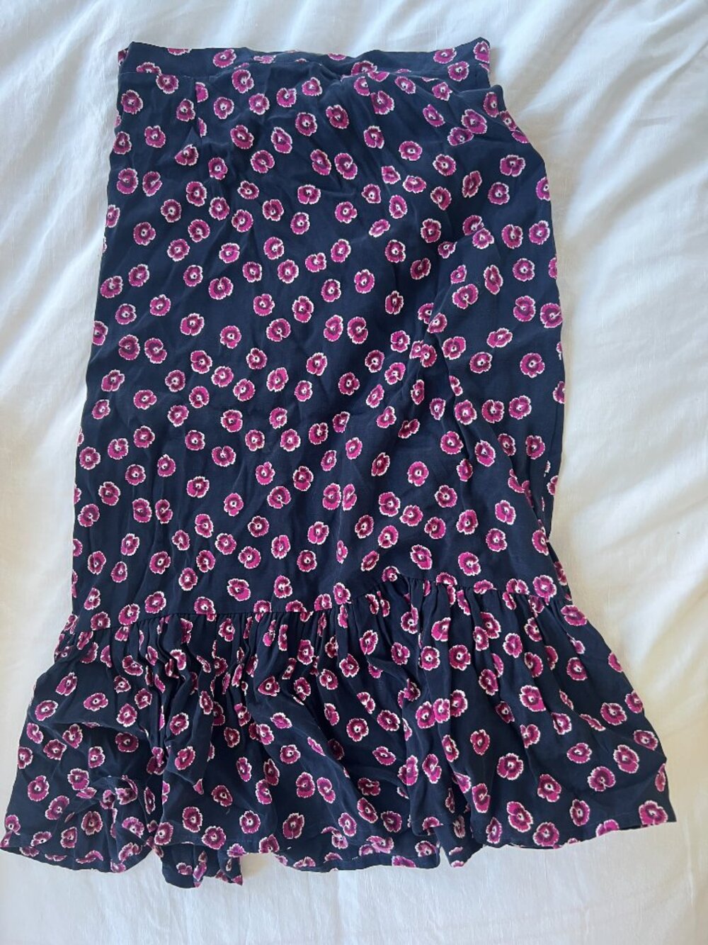 Whistles Floral Ruffle Hem Skirt Navy Pink Print Size US 2